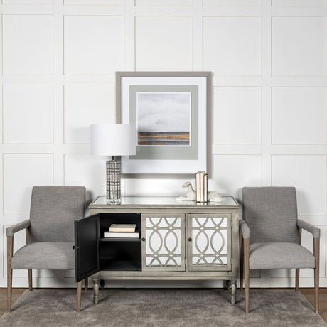 Palisades Grey Fabric Wrap Brown Wooden Frame Dining Chair by Mercana at Eve Furniture