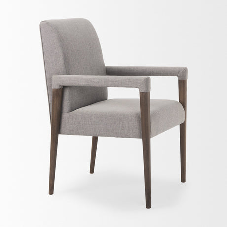 Palisades Grey Fabric Wrap Brown Wooden Frame Dining Chair by Mercana at Eve Furniture