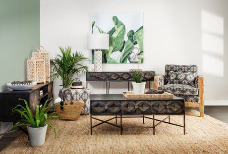Pallu Dhurrie Cotton Cover w/Four Wooden Legs Ottoman by Mercana at Eve Furniture