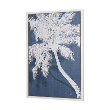 Palm Shadow I (Blue) by Mercana Studio Hand-Embellished Textured Framed Canvas Artwork by Mercana at Eve Furniture