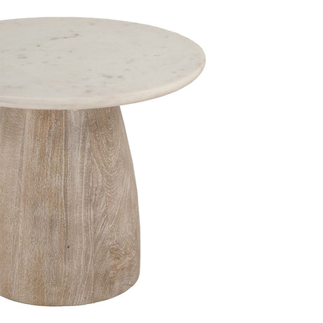 Palm Springs 22" Round Side Table with White Marble and Whitewash Modern Base by Home Trends & Design at Eve Furniture