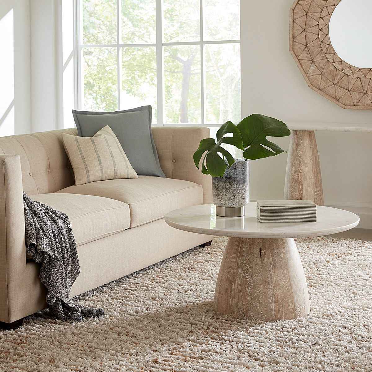 Palm Springs 36" Coffee Table with White Marble and Whitewash Modern Base by Home Trends & Design at Eve Furniture