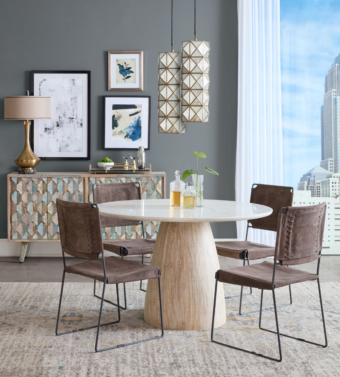 Palm Springs 48" Round Dining Table with White Marble and Whitewash Modern Base by Home Trends & Design at Eve Furniture