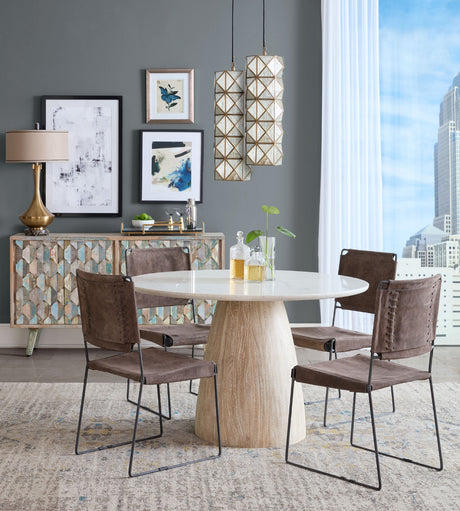 Palm Springs 48" Round Dining Table with White Marble and Whitewash Modern Base by Home Trends & Design at Eve Furniture