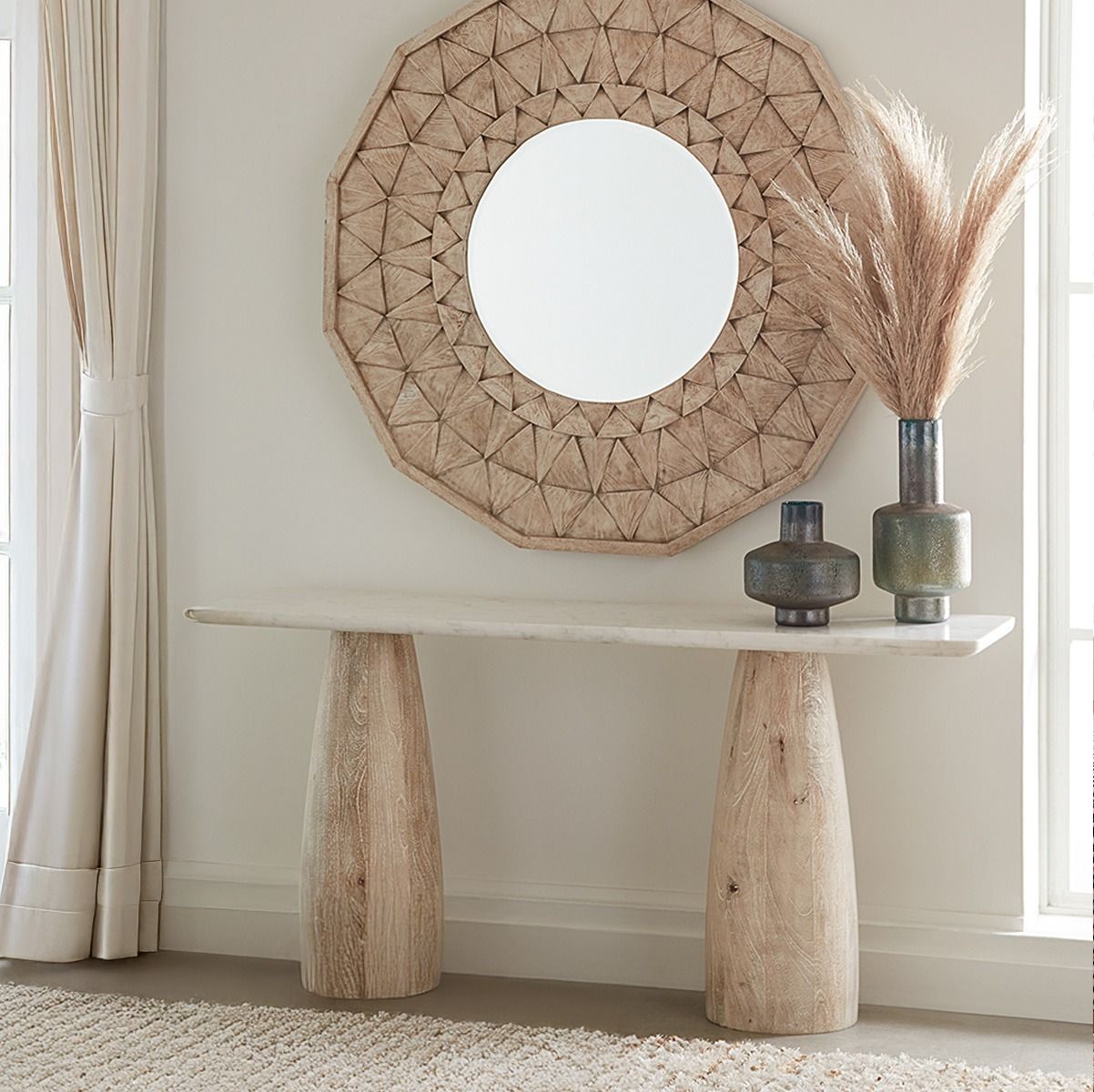 Palm Springs 60" Console Table with White Marble and Whitewash Modern Base by Home Trends & Design at Eve Furniture