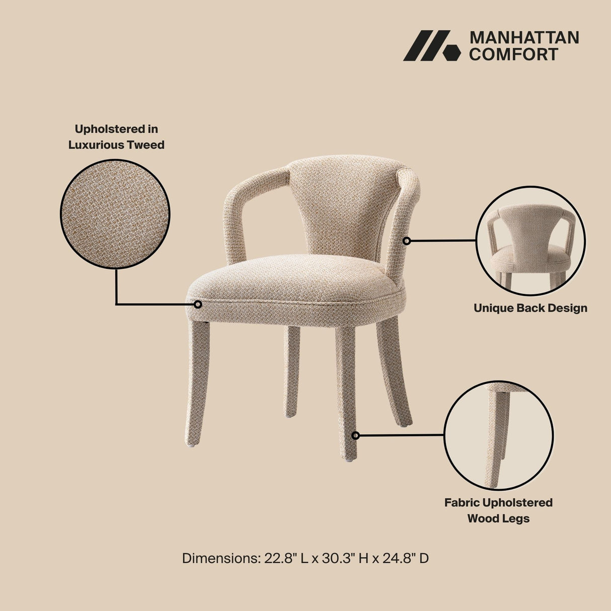 Palmer Dining Armchair in Gold Dust by Manhattan Comfort at Eve Furniture