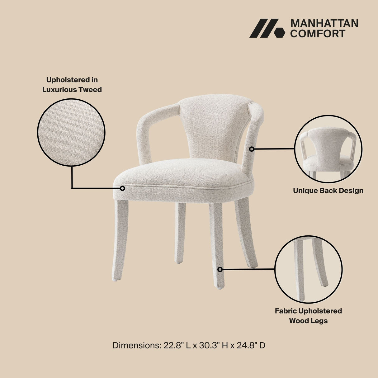 Palmer Dining Armchair in Ivory by Manhattan Comfort at Eve Furniture