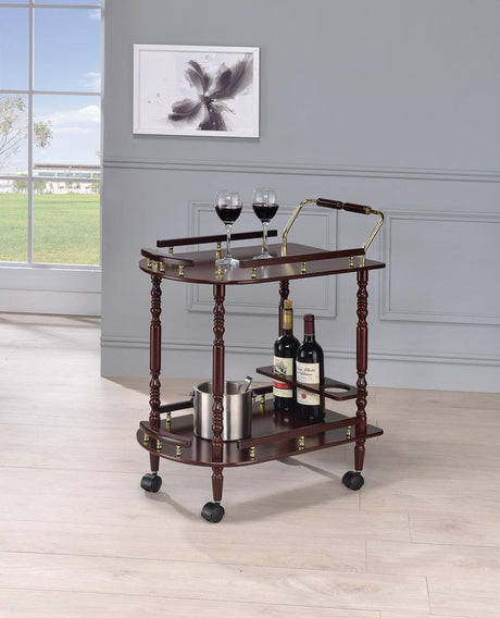 Palmer Merlot/Brass 2-Tier Serving Cart by Coaster at Eve Furniture