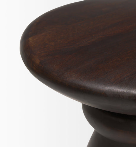 Palmera Dark Brown Wood Pedestal Accent Table by Mercana at Eve Furniture