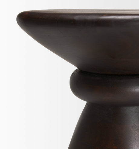 Palmera Dark Brown Wood Pedestal Accent Table by Mercana at Eve Furniture