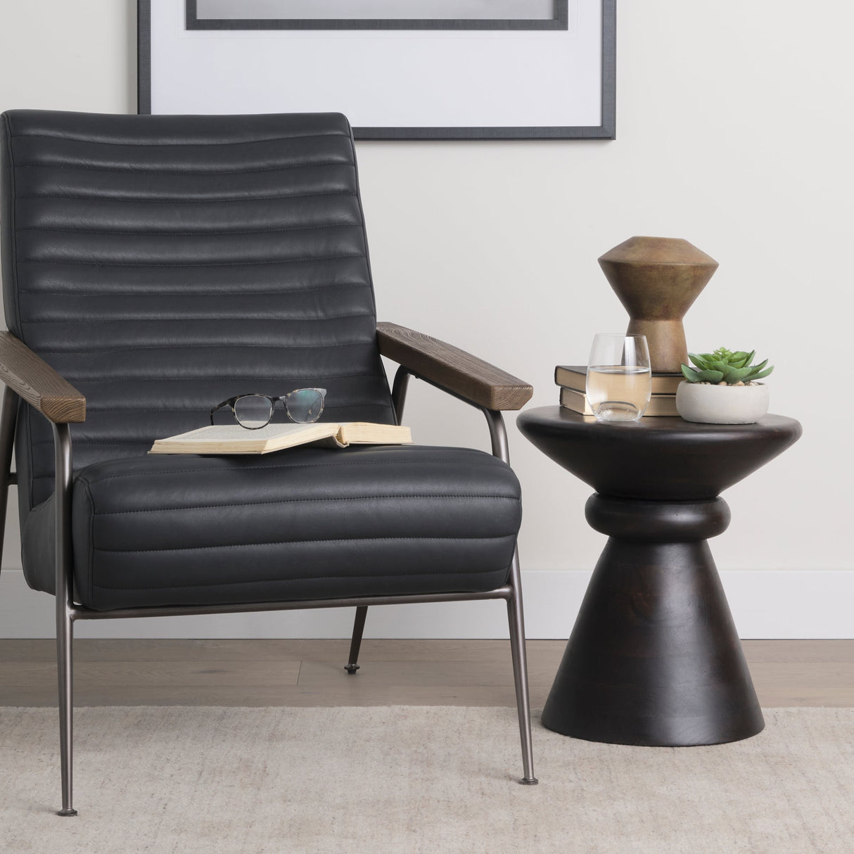 Palmera Dark Brown Wood Pedestal Accent Table by Mercana at Eve Furniture