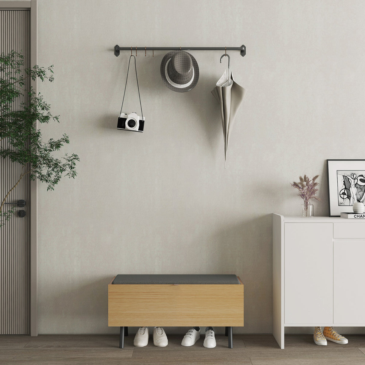 Paloma Accent Storage Bench in Natural Oak by Manhattan Comfort at Eve Furniture