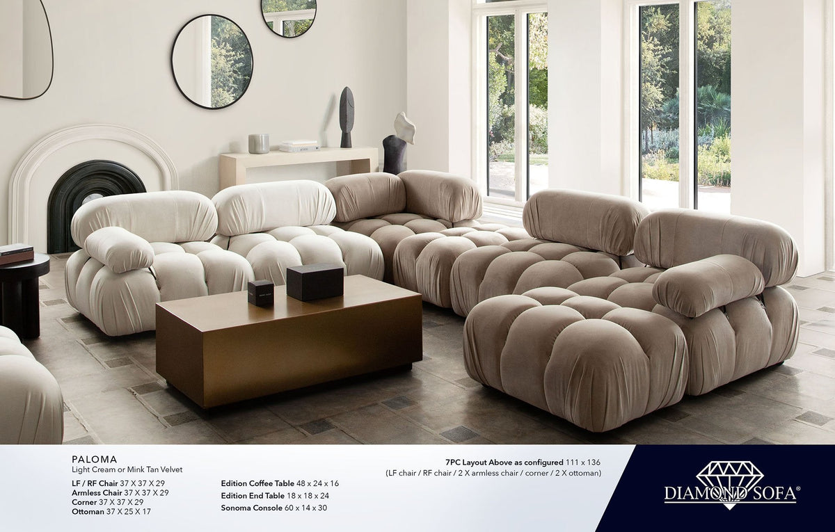 Paloma Mink Tan Velvet 3-Piece Sofa by Diamond Sofa at Eve Furniture