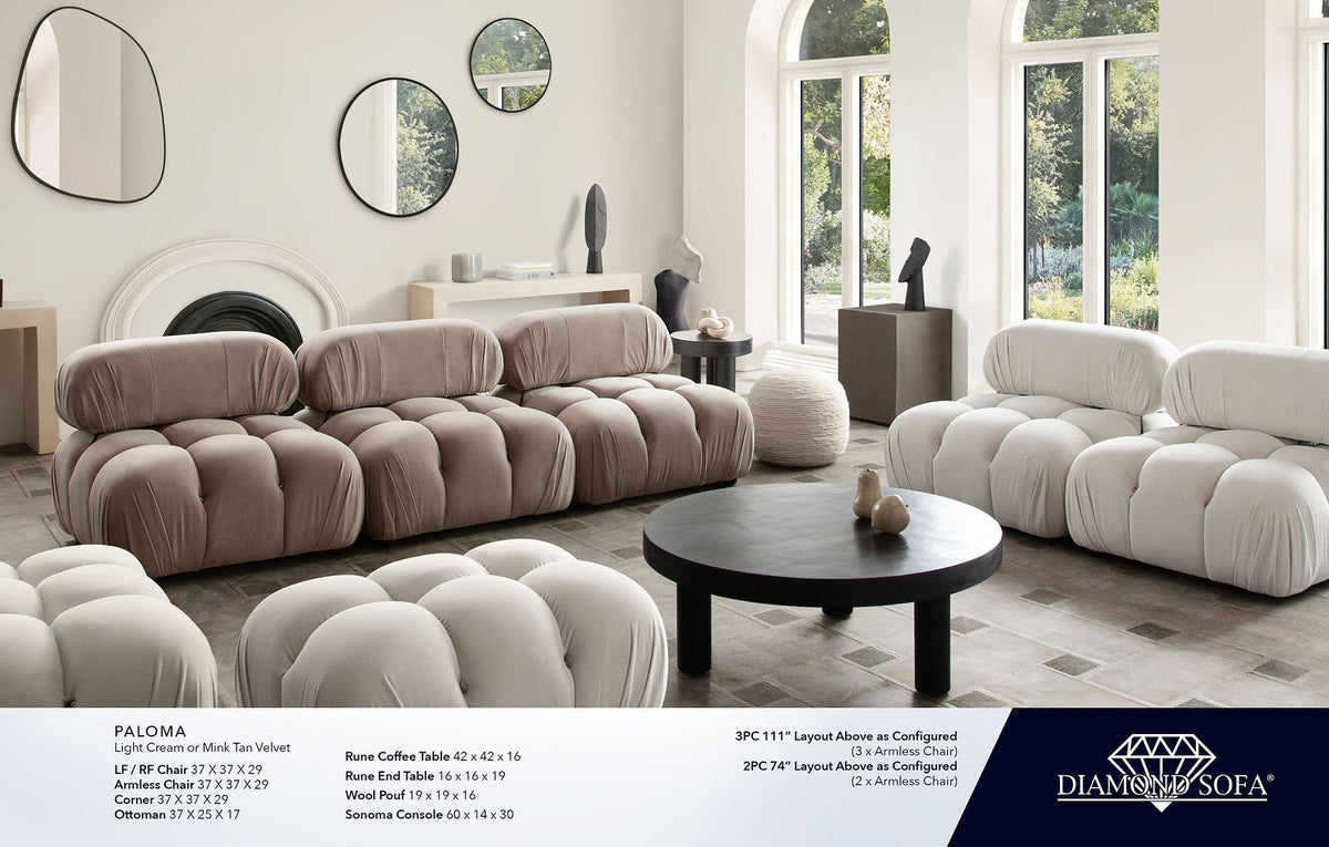 Paloma Mink Tan Velvet 3-Piece Sofa by Diamond Sofa at Eve Furniture
