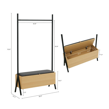 Paloma Open Hanging Closet in Natural Oak by Manhattan Comfort at Eve Furniture