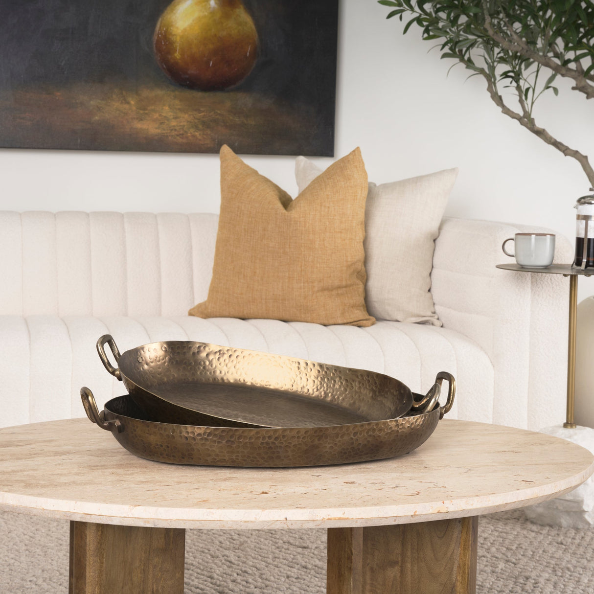 Pama Hammered Gold Metal Decorative Trays (Set of 2) by Mercana at Eve Furniture