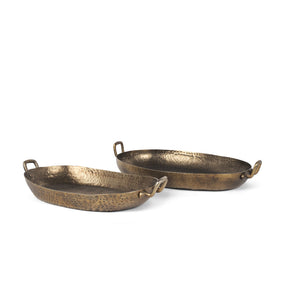 Pama Hammered Gold Metal Decorative Trays (Set of 2) by Mercana at Eve Furniture