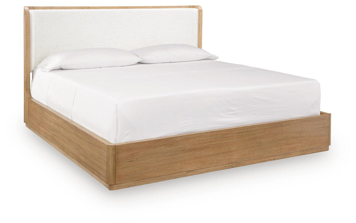 Pamaria Light Brown California King Upholstered Panel Bed by Ashley at Eve Furniture