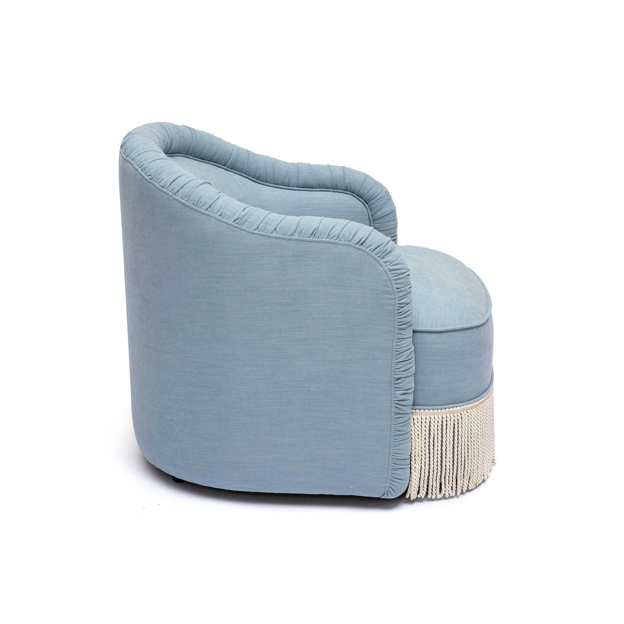 Pamela Faded Blue Upcycled Fabric Tassel Lounge Chair by TOV Furniture at Eve Furniture