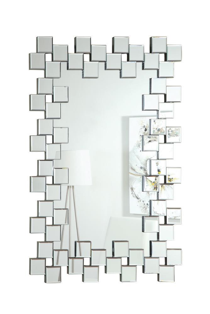 Pamela Silver Frameless Wall Mirror with Staggered Tiles by Coaster at Eve Furniture