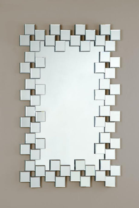 Pamela Silver Frameless Wall Mirror with Staggered Tiles by Coaster at Eve Furniture