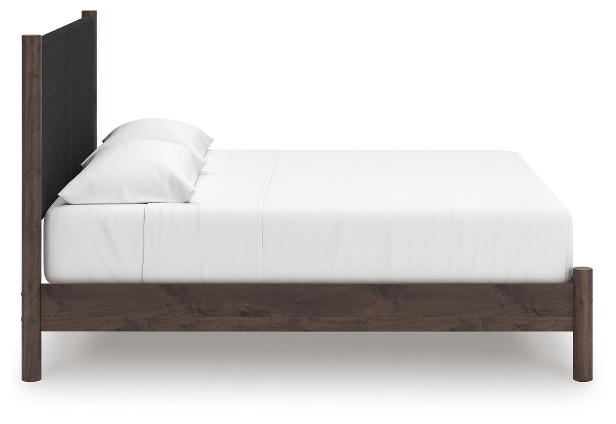 Pamytta Brown King Upholstered Panel Platform Bed by Ashley at Eve Furniture