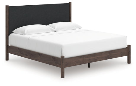 Pamytta Brown King Upholstered Panel Platform Bed by Ashley at Eve Furniture