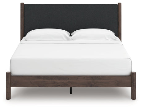 Pamytta Brown King Upholstered Panel Platform Bed by Ashley at Eve Furniture
