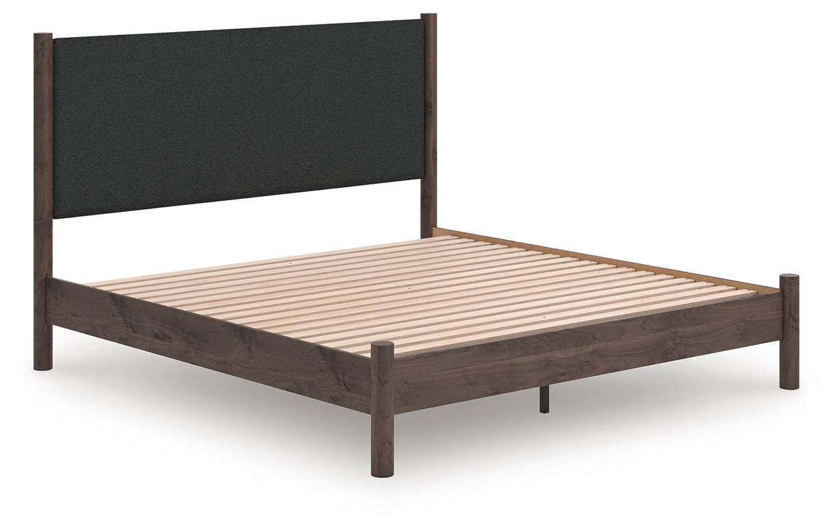 Pamytta Brown King Upholstered Panel Platform Bed by Ashley at Eve Furniture