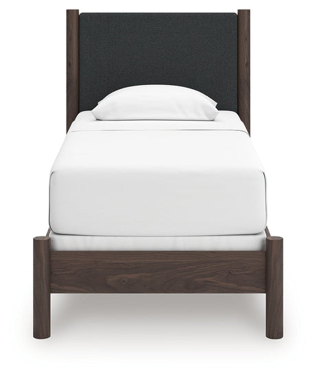 Pamytta Brown Twin Upholstered Panel Bed by Ashley at Eve Furniture