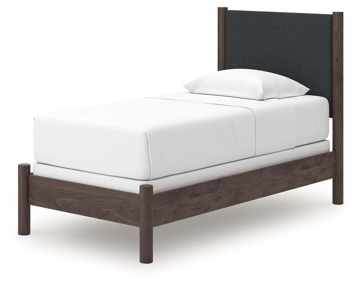 Pamytta Brown Twin Upholstered Panel Bed by Ashley at Eve Furniture
