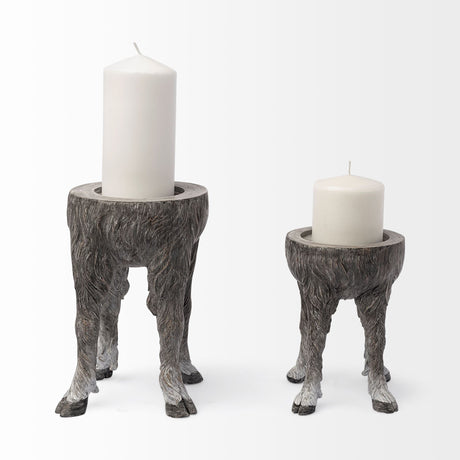 Pan Small Gray Ceramic Hoofed Table Candle Holder by Mercana at Eve Furniture