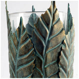 Pana II Large Green/Gold Metal Leaf Table Candle Holder by Mercana at Eve Furniture