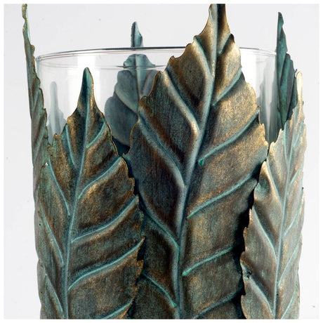 Pana II Large Green/Gold Metal Leaf Table Candle Holder by Mercana at Eve Furniture