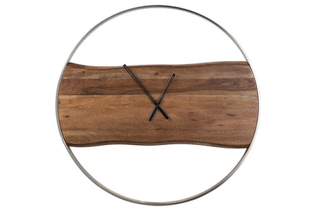 Panchali Brown/Silver Finish Wall Clock by Ashley at Eve Furniture