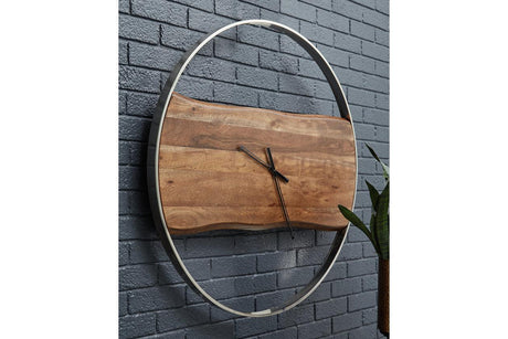 Panchali Brown/Silver Finish Wall Clock by Ashley at Eve Furniture