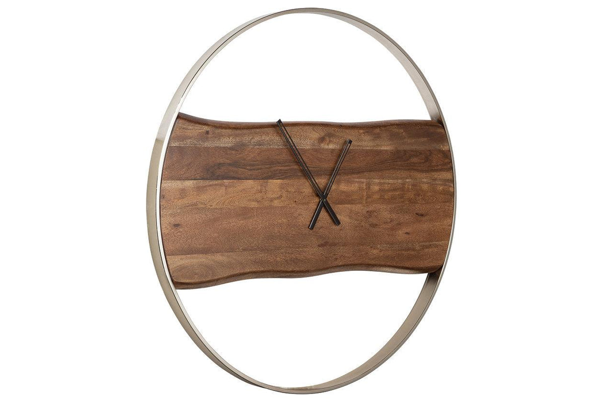 Panchali Brown/Silver Finish Wall Clock by Ashley at Eve Furniture
