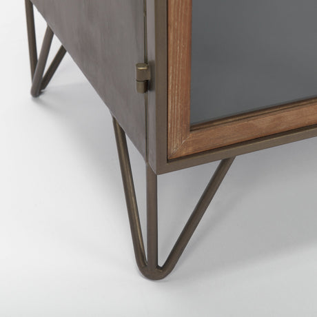 Pandora Dark Brass Metal W/Red Wood 2 Door Accent Cabinet by Mercana at Eve Furniture