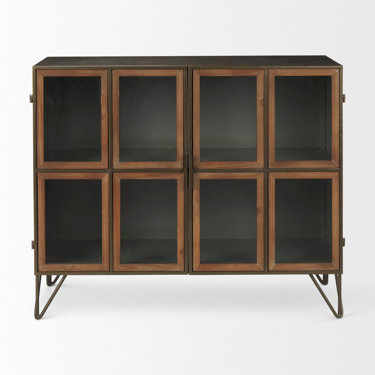 Pandora Dark Brass Metal W/Red Wood 2 Door Accent Cabinet by Mercana at Eve Furniture