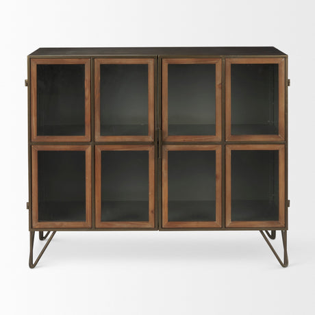 Pandora Dark Brass Metal W/Red Wood 2 Door Accent Cabinet by Mercana at Eve Furniture