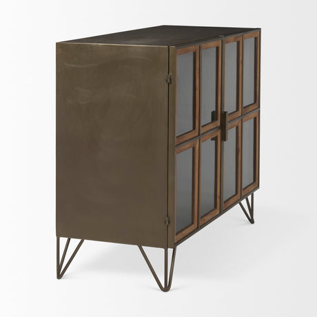 Pandora Dark Brass Metal W/Red Wood 2 Door Accent Cabinet by Mercana at Eve Furniture