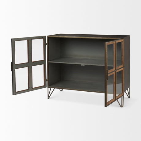 Pandora Dark Brass Metal W/Red Wood 2 Door Accent Cabinet by Mercana at Eve Furniture