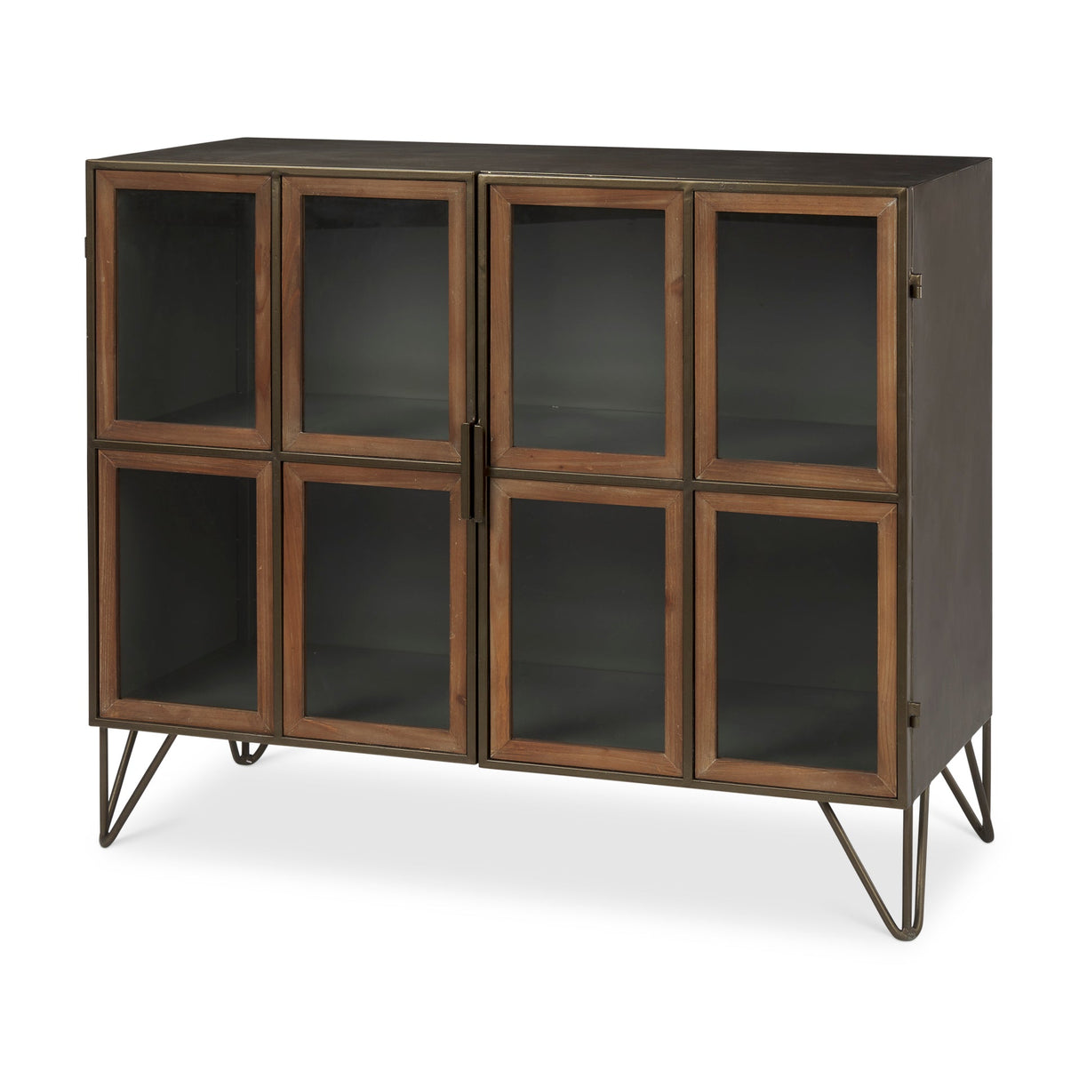 Pandora Dark Brass Metal W/Red Wood 2 Door Accent Cabinet by Mercana at Eve Furniture