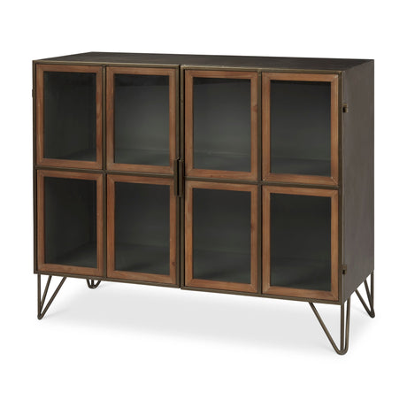 Pandora Dark Brass Metal W/Red Wood 2 Door Accent Cabinet by Mercana at Eve Furniture