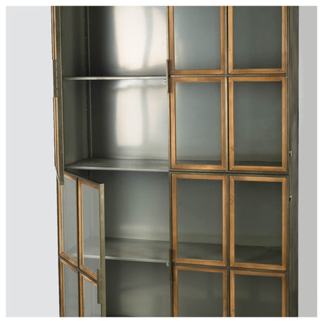 Pandora I Brown Wood and Metal Glass Door Display Cabinet by Mercana at Eve Furniture