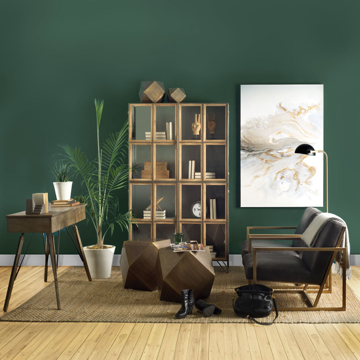 Pandora I Brown Wood and Metal Glass Door Display Cabinet by Mercana at Eve Furniture
