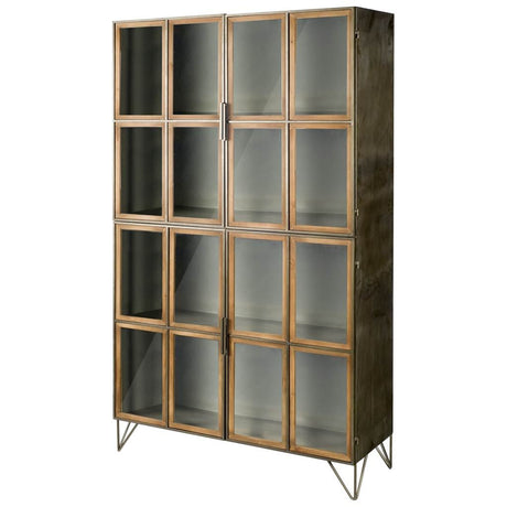 Pandora I Brown Wood and Metal Glass Door Display Cabinet by Mercana at Eve Furniture