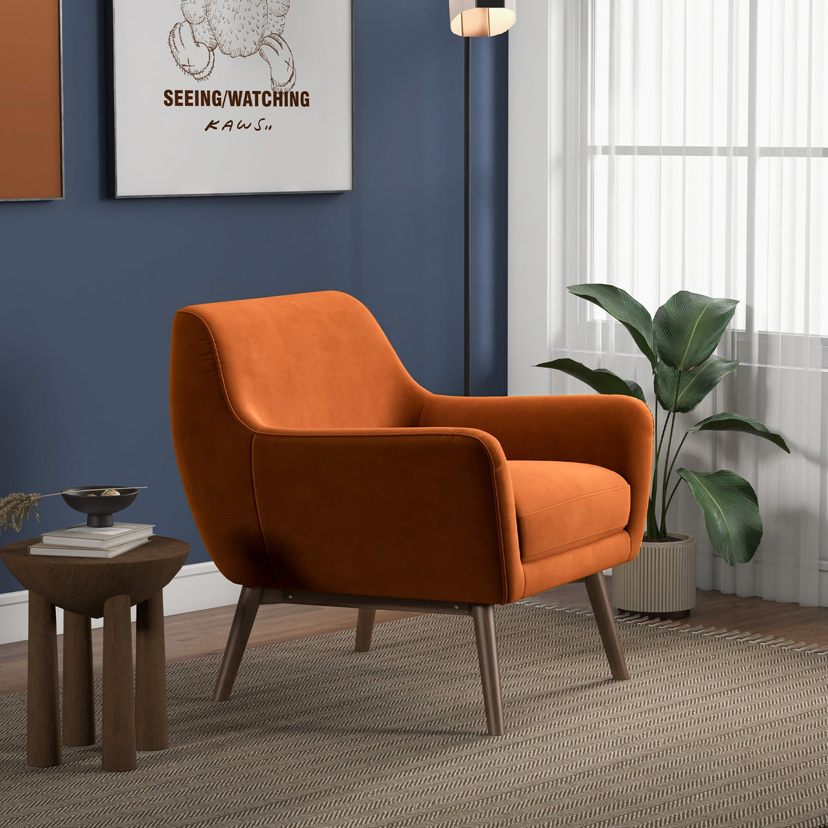 Panom Burnt Orange Velvet Lounge Chair by Ashcroft Furniture at Eve Furniture