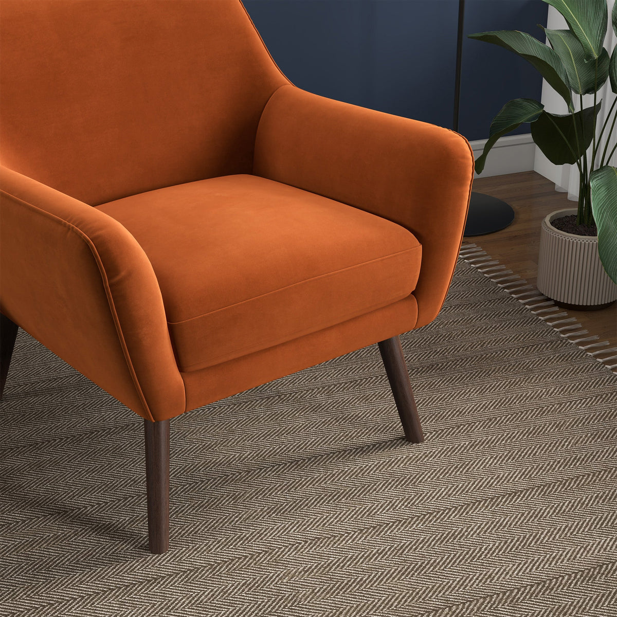 Panom Burnt Orange Velvet Lounge Chair by Ashcroft Furniture at Eve Furniture