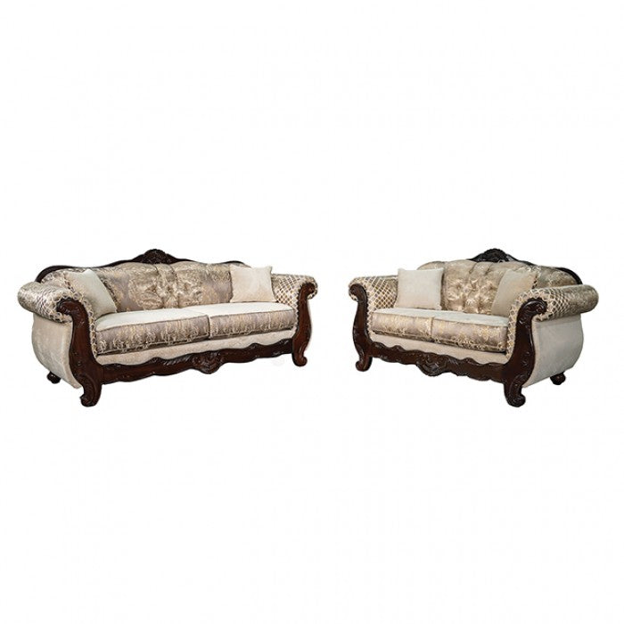 Paolini Light Brown/Dark Cherry 2-Piece Living Room Set by Furniture of America at Eve Furniture